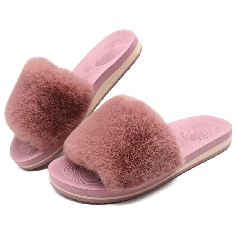 COFACE Womens Slippers with Arch Support Comfy Open Toe Fuzzy Woman House Shoes Size 9 Plantar Fasciitis Orthotic Slippers-for-Women Indoor - Image 2